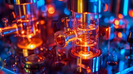 Liquid Metal Microscope and Optical Spectroscopy in Vibrant Colors, To illustrate the cutting-edge technology and experimentation taking place in a