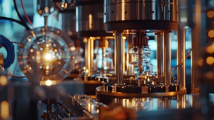Anamorphic Lens Flare in Laboratory and Factory, To showcase the modern and innovative aspects of industrial production and laboratory research - obrazy, fototapety, plakaty