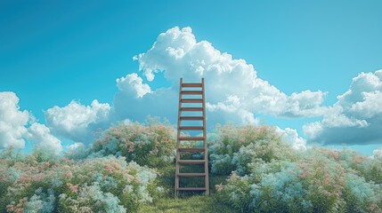 ladder to the white cloud. Created with Generative AI.