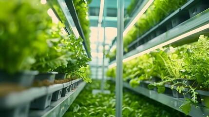 Futuristic Urban Indoor Farming in a Greenhouse, To showcase the future of agriculture and the possibilities of urban farming for sustainable and