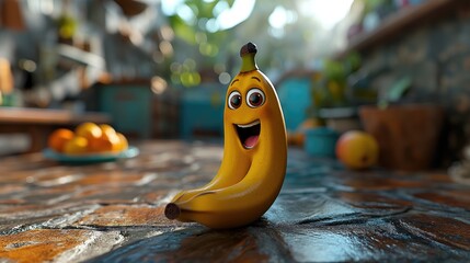 Cute happy smiling banana character. Created with Generative AI.