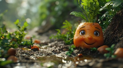 Cute happy smiling carrot character. Created with Generative AI.