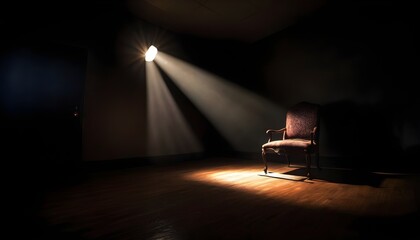 Chair isolated in a dark background, spotlight over on it