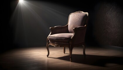 Fototapeta premium Chair isolated in a dark background, spotlight over on it