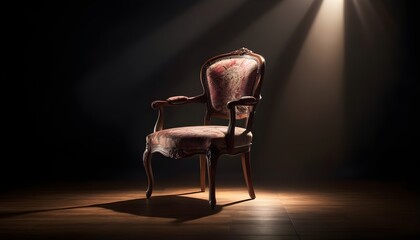 Chair isolated in a dark background, spotlight over on it