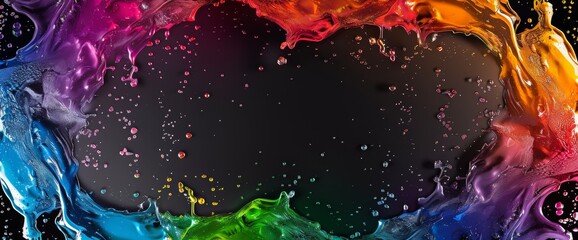 Multicolored Circle of Water Splashing on Black Background