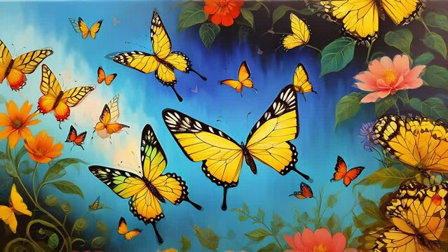 Butterflies Flying Over Flowers Generative AI