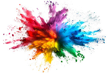 Colorful paint splashes, Colored powder explosion. Paint holi, Mix rainbow splash on isolated white background