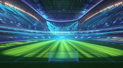 football stadium, in a magnificent stadium where the grass is green, the lights are beautiful
