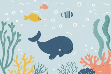 Crédence de cuisine en verre imprimé Vie marine Majestic Ocean Scene With Whale and Fish