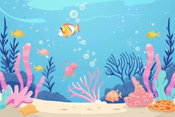 Fototapeta na wymiar Underwater Scene With Fish and Corals