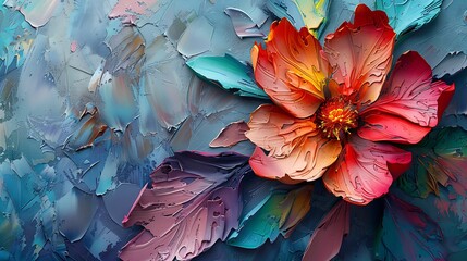Close up bright color flower painting in strong brushstrokes. artwork for Wall art and decoration 