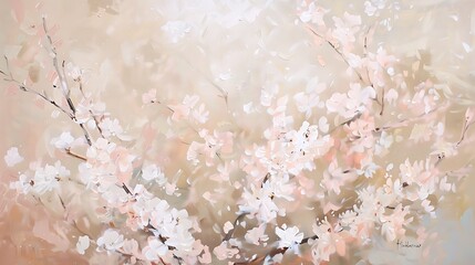 Soft pastel Pink cherry blossom oil  painting, in classic vintage Japanese style, artwork for wall art, home decor and background 