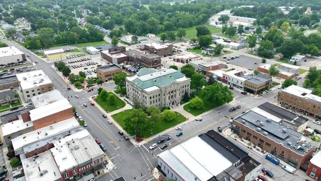 Aerial DeKalb County Courthouse Arc Shot - Auburn Indiana