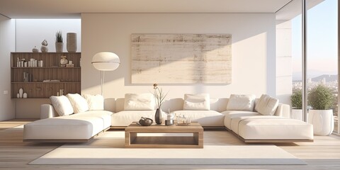 Contemporary living space with white decor.