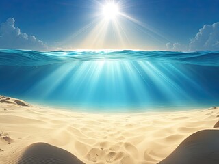 Vector sunrays and a sandy ocean bottom