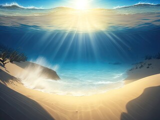 Vector sunrays and a sandy ocean bottom - obrazy, fototapety, plakaty