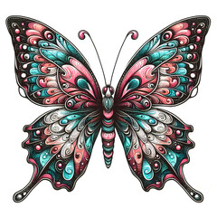 Butterfly illustration in hand drawn style. Butterfly tattoo design