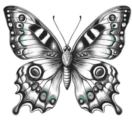 Butterfly illustration in hand drawn style. Butterfly tattoo design