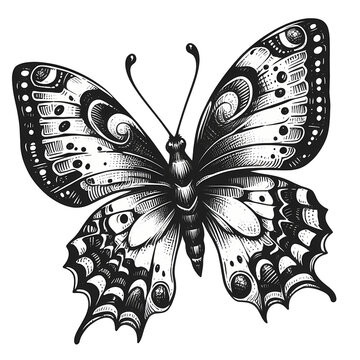 Butterfly illustration in hand drawn style. Butterfly tattoo design