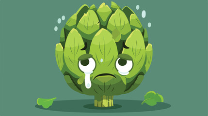 Artichoke character with crying and tears emotion sad