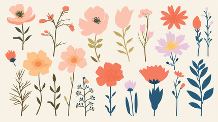 beautiful flower or wild flower drawing flat vector