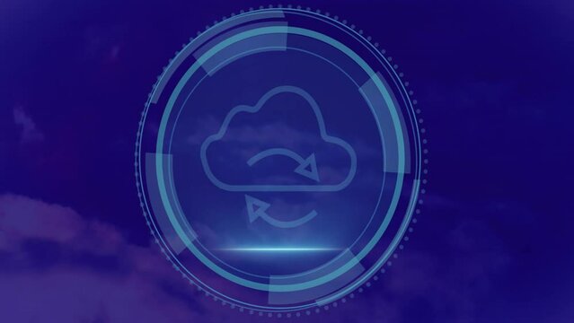 Animation of scope scanning with digital cloud over clouds