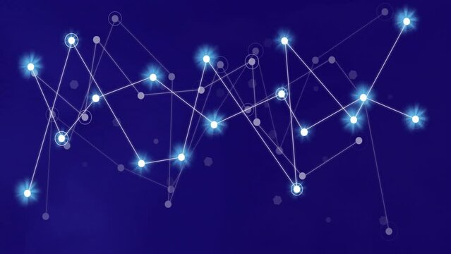 Animation of network of connections with light spots over clouds