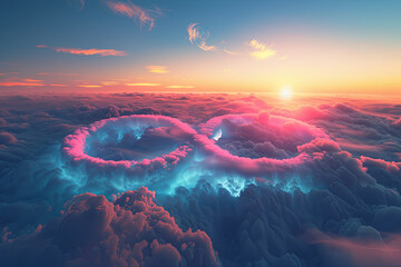 A colorful infinity symbol above the clouds