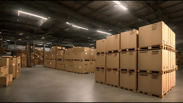 Warehouse or storage area with cardboard box