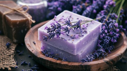 Obraz na płótnie Canvas Indulge in the soothing essence of natural lavender with our organic herbal soap