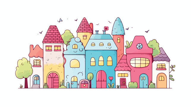 Cute doodle house in hand drawn style design children