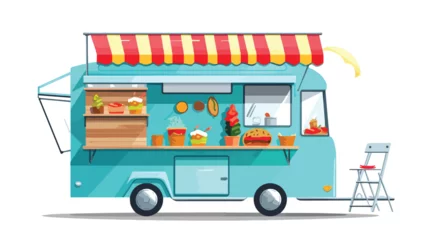 Rolgordijnen Cute street food cart Vector illustration. © Noman