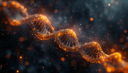 Glowing DNA helix, representing the intersection of technology and biology.