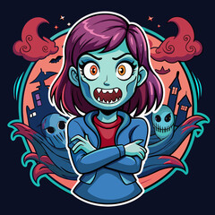 Tshirt sticker of a Embrace the fear with our chilling Attitude Horror Girl sticker