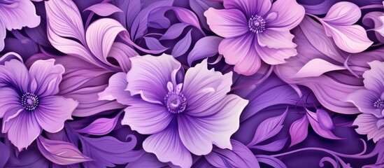 Fototapeta na wymiar Floral themed seamless raster pattern in purple gradient for interior decor wallpaper and fashion design