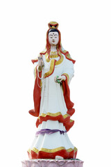 Guanyin "Chinese goddess of Mercy" statue isolated on white background.