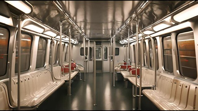 Subway car empty interior, metro cross section 4K