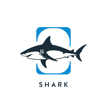 Minimalist shark vector logo design. easy to edit and replace name