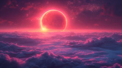 Zelfklevend Fotobehang 不思議な惑星から眺めるピンク色の月 © satoyama