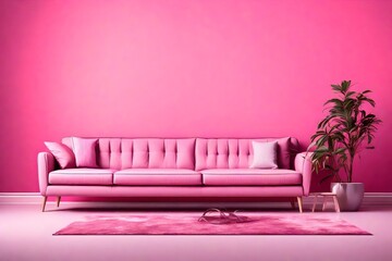 Modern living room with sofa in pink background