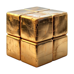 Gold Cube Isolated on Transparent Background ,generative ai
