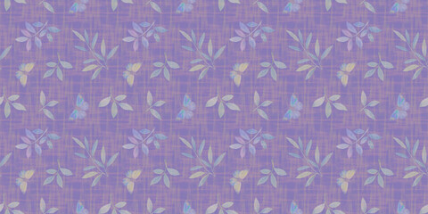 Seamless pattern with watercolor butterflies, branches and leaves