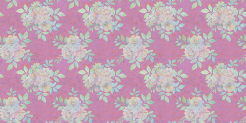 Seamless floral design with flowers for background, abstract endless pattern. Watercolor illustration and digital drawing