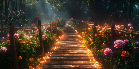 stairway to the garden ,The garden of roses wallpapers hd wallpapers ,Night scene in a romantic garden