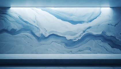 Blue white marble wall and floor with shadow and light as background - obrazy, fototapety, plakaty