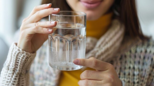 Close up cropped image thirsty woman holding glass drinks still water preventing dehydration, helps maintain normal bowel function and balance of body, skin and health care, healthy lifestyle concept