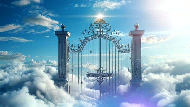 Scene of pillars of heaven above the clouds, animated virtual repeating seamless 4k