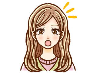びっくりする茶髪の大人女性のイラスト素材
