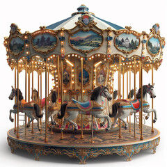A vintage carousel with ornate wooden horses, AI generated